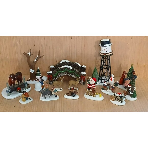 Christmas Town Houses and Figurines Set of 21 Pieces Holiday Winter Decorations - Picture 2 of 16
